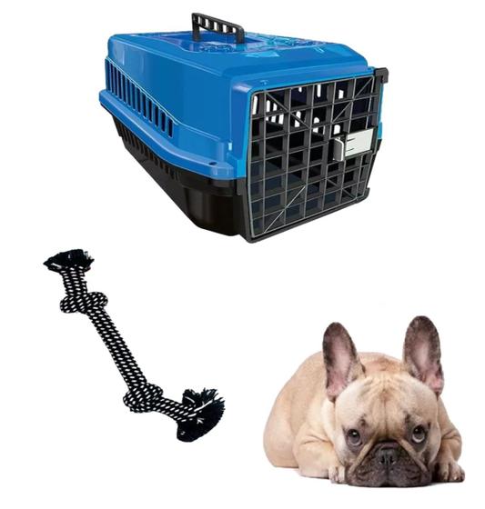 Imagem de Brinquedo Cabo Guerra Dog Pet + Caixa Transporte Pet N2 Azul