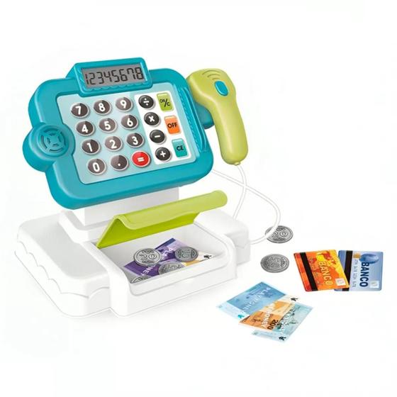 Imagem de Brinquedo Caixa Registradora Infantil Azul com Som Dm Toys