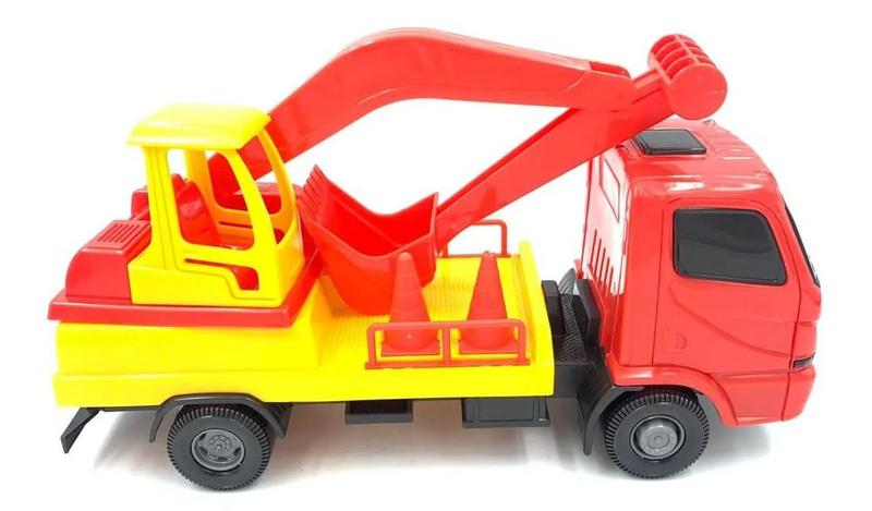 Imagem de Brinquedo Caminhão Basculante C/ Escavadeira Rotação Obras