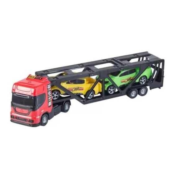 Imagem de Brinquedo Caminhão Cegonha Carreta de Brinquedo Infantil Com 2 Carrinhos