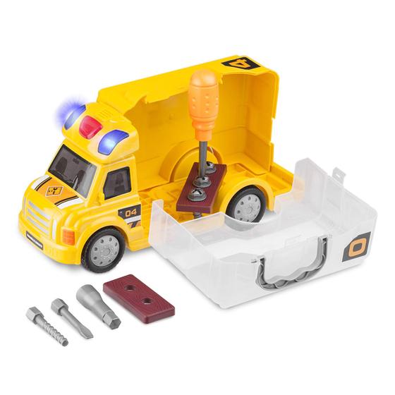 Imagem de Brinquedo Caminhão de Construção Workshop Junior Truck com Acessórios Com Luz e Som Imaginação Multikids -  BR899