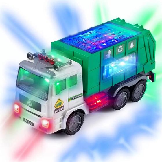 Imagem de Brinquedo Caminhão de Lixo Controle Remoto e Luzes Brinquedo com Caçamba Reciclagem Farol de Led