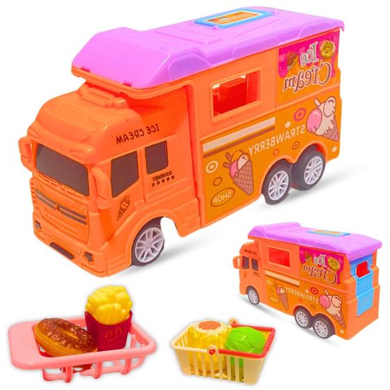 Imagem de Brinquedo Caminhão de Sorvete Fricção Food Truck Acessórios