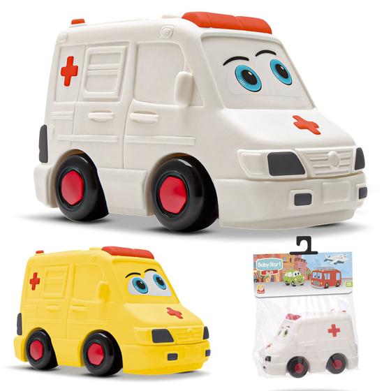 Imagem de Brinquedo Carrinho Ambulancia Caminhão Em Vinil Para Bebês