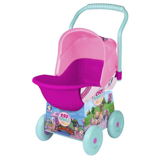 Imagem de Brinquedo Carrinho De Bebe Cry Babies Rosa 64 Cm Cotiplas