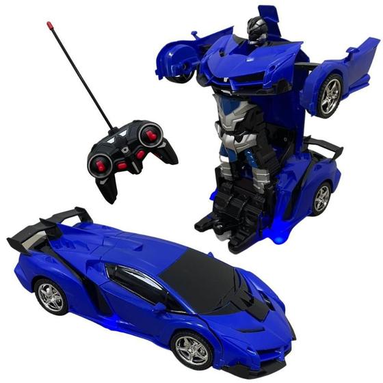 Imagem de Brinquedo Carrinho de Controle Remoto Vira Robô  Azul (Transformers)