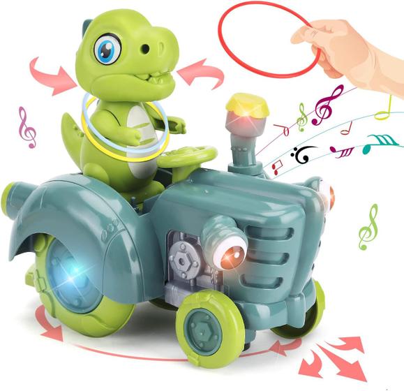 Imagem de Brinquedo Carro Trator Dinossauro Elétrico Led E Música Bate E Volta