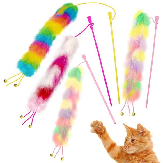 Imagem de Brinquedo Cat Wand Lepawit Rainbow Cat Feather com Bell, pacote com 4