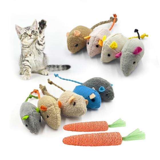 Imagem de Brinquedo Catnip Sijiyang - 11 Ratos e 2 Cenouras para Gatos e Gatinhos