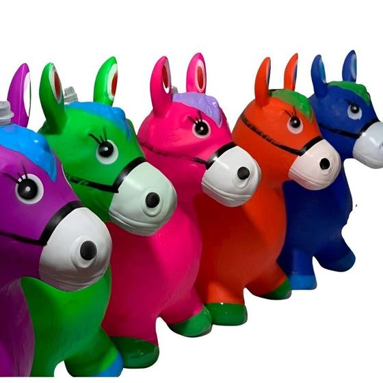 Imagem de Brinquedo Cavalinho Upa Upa Inflável Infantil Pula Pula Colorido Luz Led Som Cavalo Pocotó p/ Bebes Crianças Meninas Meninos