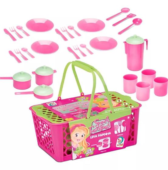 Imagem de Brinquedo Cesta de Compras com Panelinha Acessórios Rosa