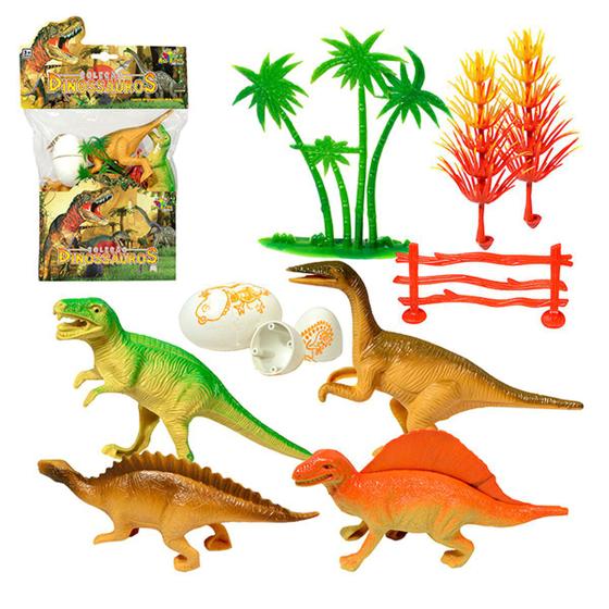 Imagem de Brinquedo Conjunto 10 Peças Era dos Dinossauros Borracha Miniatura + Acessórios Super Real