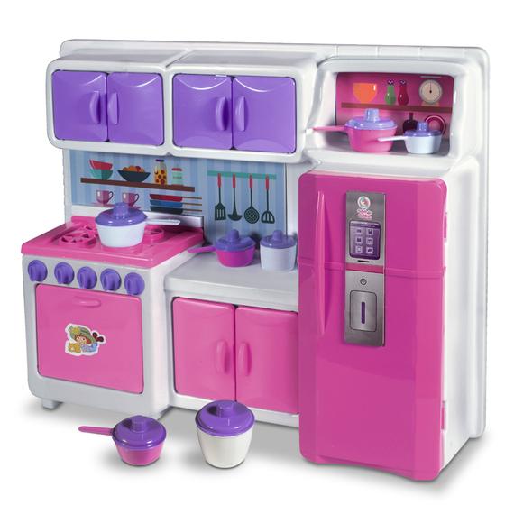 Brinquedo Cozinha Completa Com Armario Geladeira Fogão Rosa - Lua de ...
