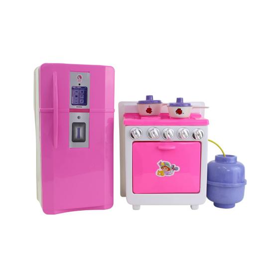 Imagem de Brinquedo Cozinha Infantil Geladeira Fogãozinho E Panelinhas
