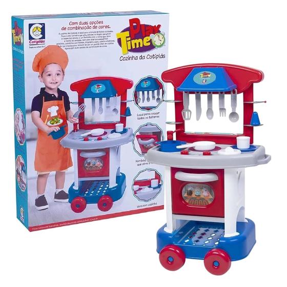 Imagem de Brinquedo Cozinha Play Time Azul com Acessórios para Crianças a Partir de 3 Anos Cotiplás - 2421