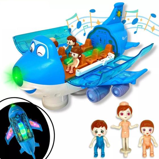 Imagem de Brinquedo Criança Avião Divertido Musical Luz de Led Passageiros Bate E Volta