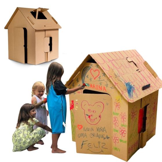 Imagem de Brinquedo Criança Casa Papelão Pintar Desenhar Menina Menino 3 4 5 6 anos Casa Colorir Presente Sustentável