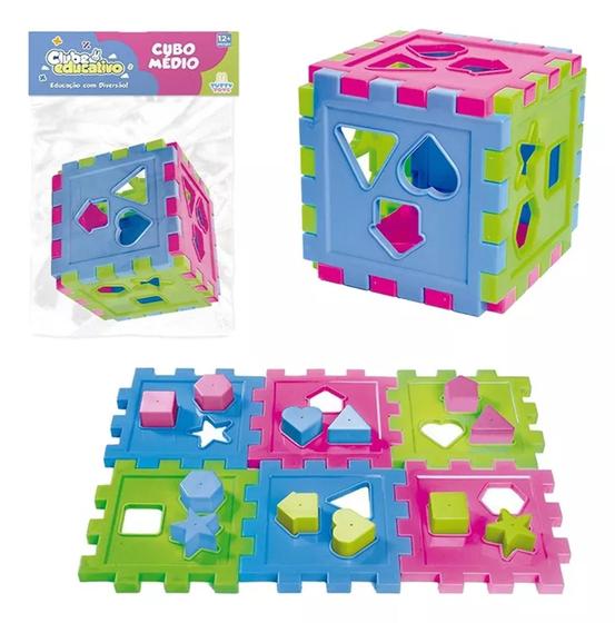 Imagem de Brinquedo Cubo de Encaixe Didático Colorido Com Blocos De Encaixar 9cm - FlexInter