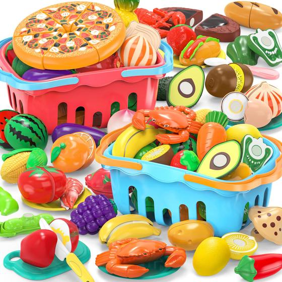 Imagem de Brinquedo de Comida de Faz de Conta MOEAWS - 120 Peças com 2 Cestos para Crianças