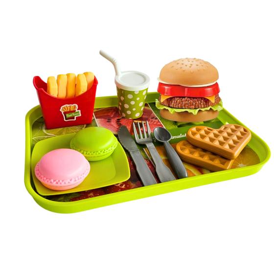 Imagem de Brinquedo de Comidinhas Lanche Divertido Hambúrguer de Brinquedo com Bandeja