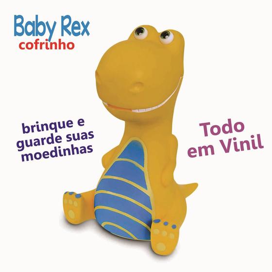 Imagem de Brinquedo de Dinossauro Cofre Tiranossauro Baby Rex Cofrinho Azul - Adijomar