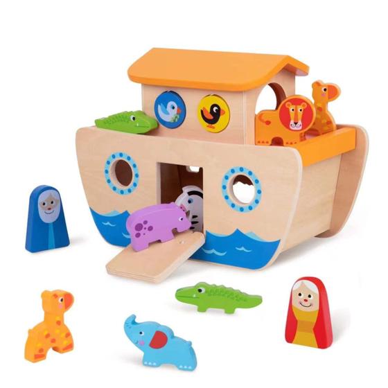 Imagem de Brinquedo de madeira Noah's Ark TOOKYLAND para crianças com classificador de formas de animais