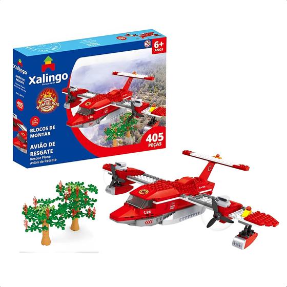 Imagem de Brinquedo de Montar Bombeiros Avião De Resgate 405 Peças +6 Anos Educativo Desenvolvimento Xalingo - 28010
