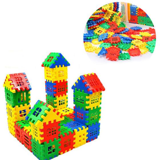 Imagem de Brinquedo De Montar Interativo Plástico Blocos Infantil Coloridos Casa Castelo Construção