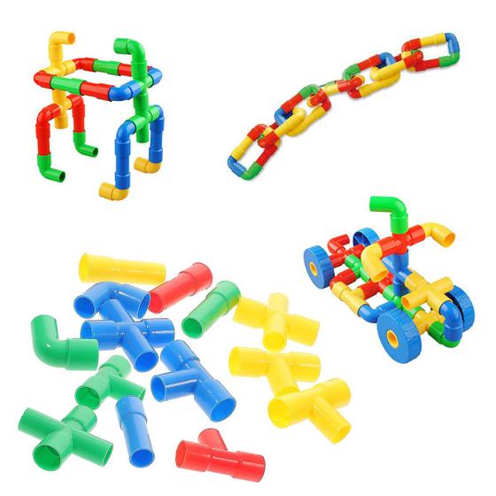 Imagem de Brinquedo De Montar Interativo Plastico Blocos Infantil Coloridos Tubos Canos Encaixar