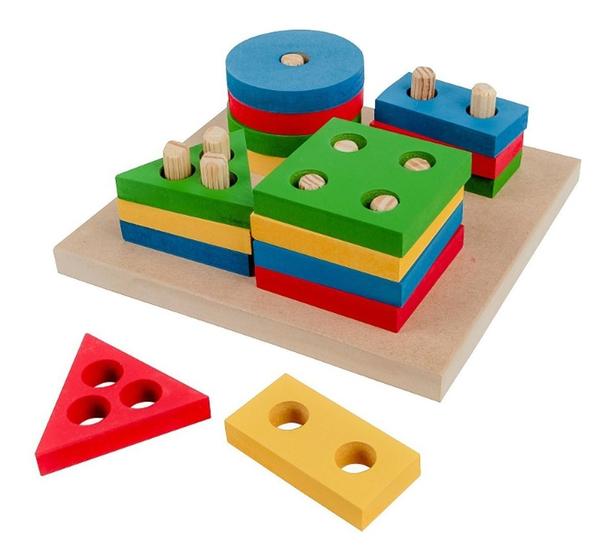 Imagem de Brinquedo Didático Madeira Seleção Encaixe Formas Geométrico