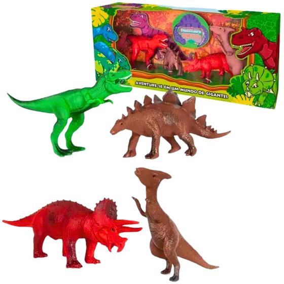 Imagem de Brinquedo Dinossauro Infantil Com 4 Dinossauros Amigo Feitos Em Vinil Brinquedos Menino Supertoys