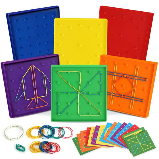 Imagem de Brinquedo educacional ZaxiDeel Geoboard com elásticos e cartões