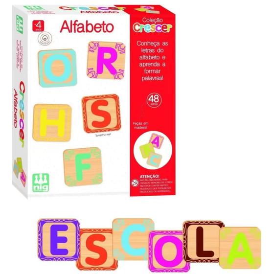 Imagem de Brinquedo Educativo Alfabeto De Madeira Crescer 48 Peças-NIG BRINQUEDOS