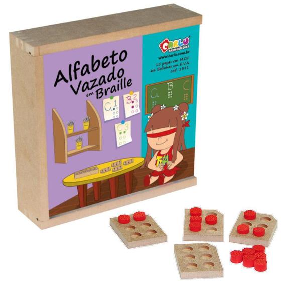 Imagem de Brinquedo educativo alfabeto vazado braille + caixa c tampa