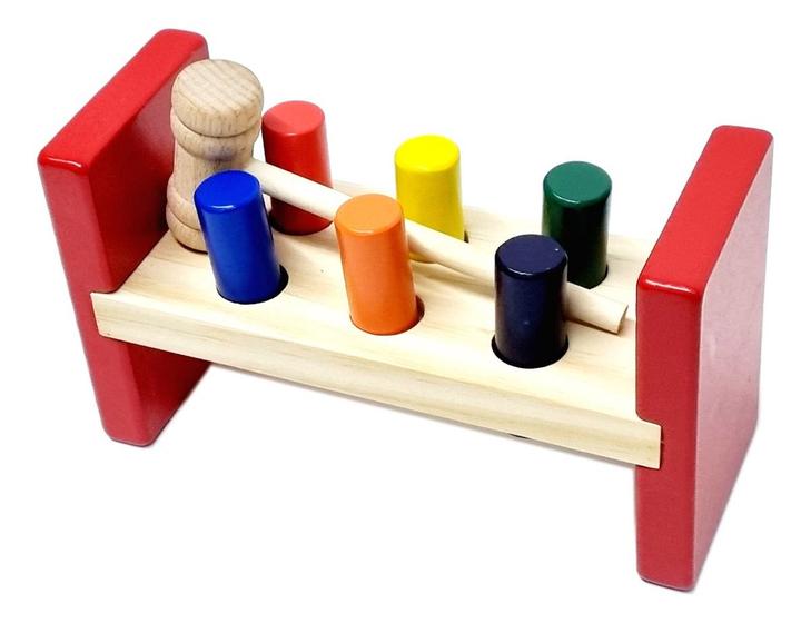 Imagem de Brinquedo Educativo Bate Pinos De Madeira Martelo Coloridos