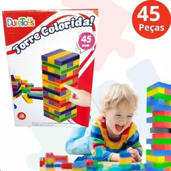 Imagem de Brinquedo Educativo Caiu Perdeu Jogo Torre Colorida Empilhar com 45 Peças