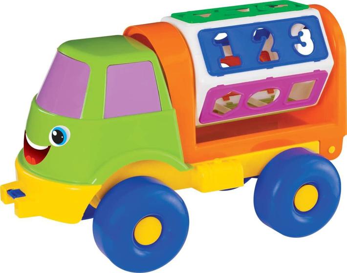 Brinquedo Educativo Caminhão Sorriso Com Blocos de Encaixar Colorido Mercotoys Caminhões
