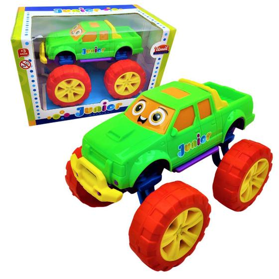 Imagem de Brinquedo Educativo Carrinho Caminhonete Pick-UP Junior Machines Rodas Grandes Didático Usual Brinquedos Verde