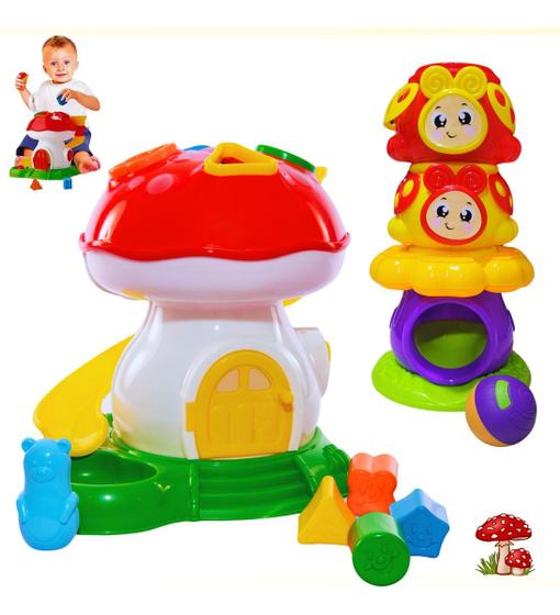 Imagem de Brinquedo Educativo Cogumelo Casinha Peças Encaixe  Torre Joaninha