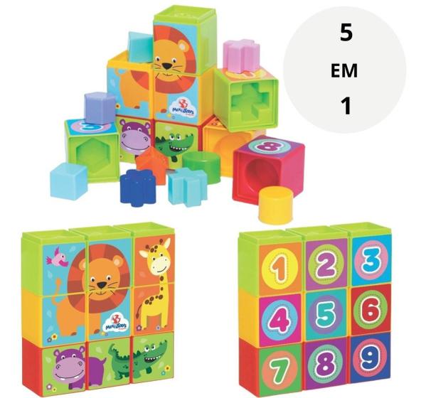 Imagem de Brinquedo Educativo Cubinhos Bebê Montar Empilhar Formas Menino Menina Criança Presente 1 ano