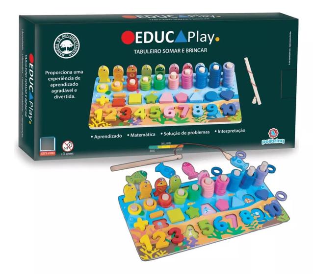 Imagem de Brinquedo Educativo de Madeira Tabuleiro Somar e Brincar EducaPlay - Polibrinq