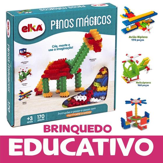 Imagem de Brinquedo Educativo de Montar Pinos Magicos 170 Peças Educacional e Didático Elka