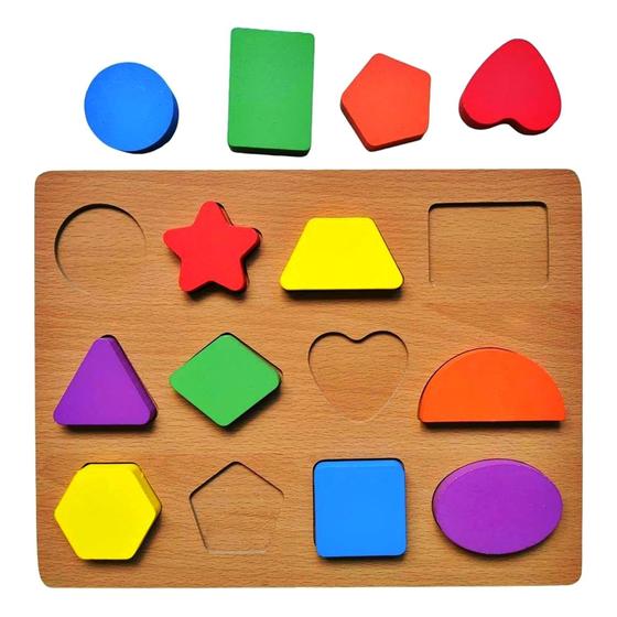 Imagem de Brinquedo Educativo Formas Peças Em Madeira Colorido - Dm Toys