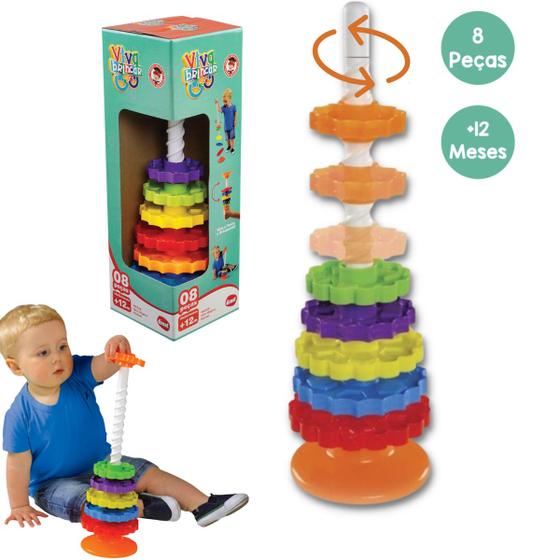 Imagem de Brinquedo Educativo Giro Mágico Didático Pedagógico Infantil Bebê Colorido 8pçs Interativo