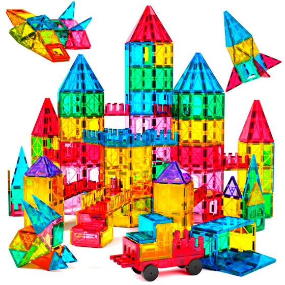 Brinquedo Educativo Infantil Bloco de Montar Magnético 65 ou 130 Peças Coloridas Com Bolsa de Armazenamento Brastoy