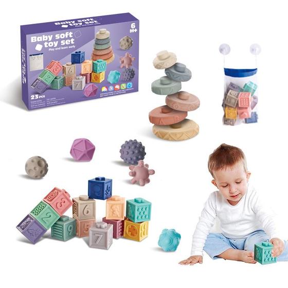 Brinquedo Educativo Kit para Bebes 6 meses a 1 ano Bloco de Encaixar ...