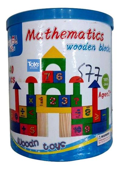 Imagem de Brinquedo Educativo Madeira Balde Com 40 Blocos Matemáticos