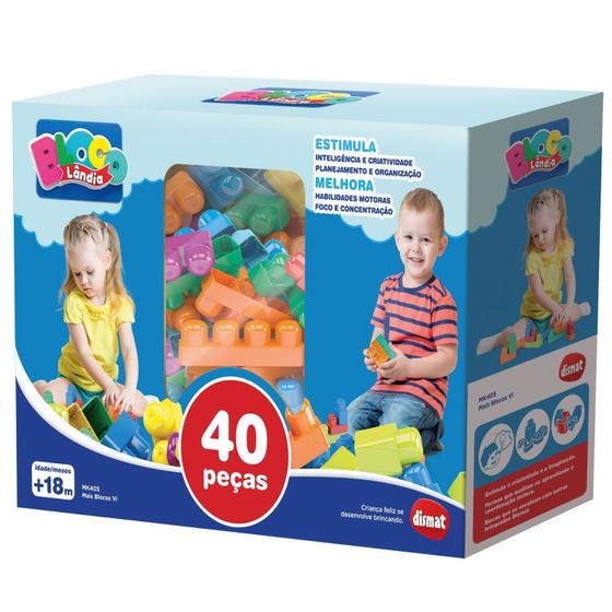 Imagem de Brinquedo Educativo Mais Blocos Montar Infantil Grande 40pçs Encaixe Fácil