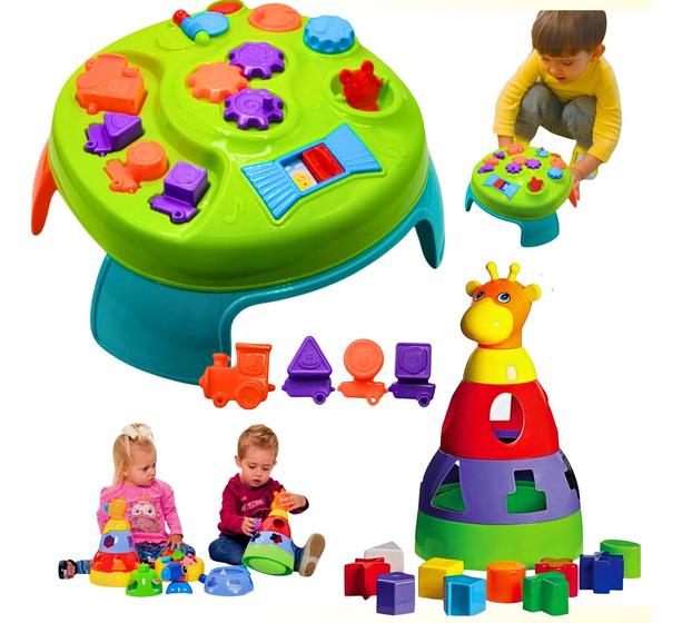 Imagem de Brinquedo Educativo Mesa Menino Menina Encaixe girafa Didática Bebe