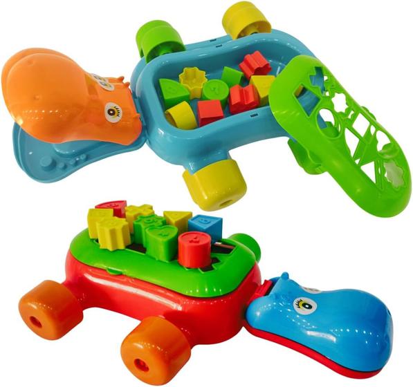 Imagem de Brinquedo Educativo Para Bebe Hipopótamo Didático Interativo Encaixe Formas Geometricas